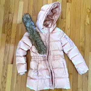 Gap Girls Pink Down Coat with Removable Fur Hood Trim